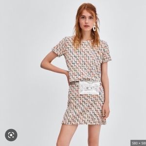 ZARA tweed suit set skirt white